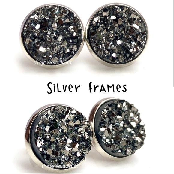 3 for 15🎀 chunky Grey Drusy style earrings - Picture 7 of 15